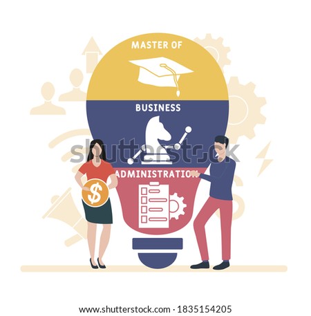 Flat design with people. mba - master of business administration acronym. business concept background. Vector illustration for website banner, marketing materials, business presentation