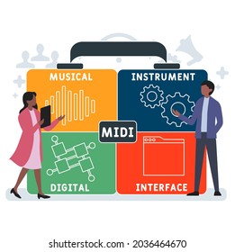 Flat design with people. MIDI - Musical Instrument Digital Interface acronym. business concept background. Vector illustration for website banner, marketing materials, business presentation, online ad