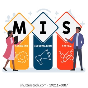 Flat design with people. MIS - Management Information System. acronym, business concept background. Vector illustration for website banner, marketing materials, business presentation, online