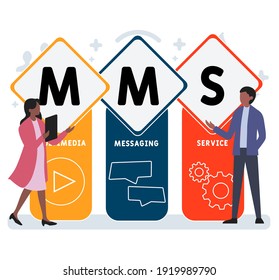 Flat design with people. MMS - Multimedia Messaging Service. acronym, business concept background.   Vector illustration for website banner, marketing materials, business presentation, online