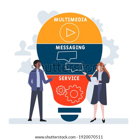 Flat design with people. MMS - Multimedia Messaging Service. acronym, business concept background.   Vector illustration for website banner, marketing materials, business presentation, online