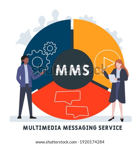 Flat design with people. MMS - Multimedia Messaging Service. acronym, business concept background.   Vector illustration for website banner, marketing materials, business presentation, online