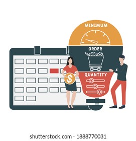Flat design with people. MOQ - Minimum Order Quantity  acronym, business concept background.   Vector illustration for website banner, marketing materials, business presentation, online advertising.