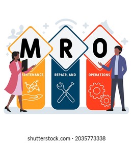 Flat design with people. MRO - Maintenance, Repair, and Operations acronym. business concept background. Vector illustration for website banner, marketing materials, business presentation, online adve