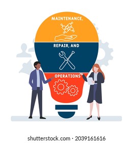 Flat design with people. MRO - Maintenance, Repair, and Operations acronym. business concept background. Vector illustration for website banner, marketing materials, business presentation, online adve
