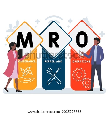 Flat design with people. MRO - Maintenance, Repair, and Operations acronym. business concept background. Vector illustration for website banner, marketing materials, business presentation, online adve