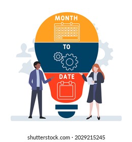 Flat design with people. MTD - Month To Date acronym. business concept background. Vector illustration for website banner, marketing materials, business presentation, online advertising