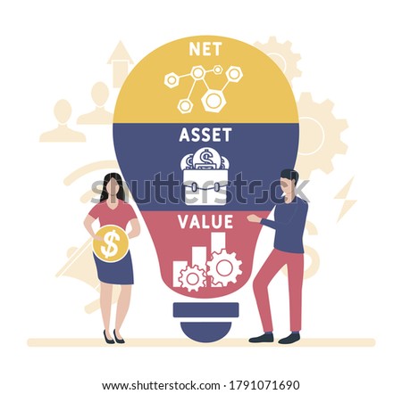 Flat design with people. NAV - Net Asset Value. business concept.Vector illustration for website banner, marketing materials, business presentation, online advertising.
