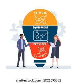 Flat design with people. NEP - Network Equipment Provider acronym. business concept background. Vector illustration for website banner, marketing materials, business presentation, online advertising