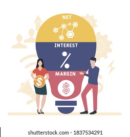 Flat design with people. NIM - Net Interest Margin acronym. business concept background. Vector illustration for website banner, marketing materials, business presentation, online advertising