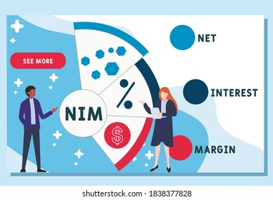 Flat design with people. NIM - Net Interest Margin acronym. business concept background. Vector illustration for website banner, marketing materials, business presentation, online advertising