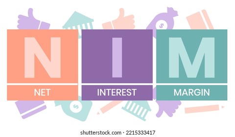 Diseño plano con gente. NIM - Margen de Interés Neto. fondo de concepto de negocio. Ilustración vectorial para banner de sitio web, materiales de marketing, presentación comercial, publicidad en línea