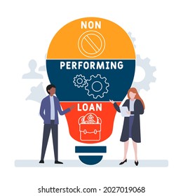 Flaches Design mit Menschen. NPL - Akronym für nicht realisierbare Darlehen. Hintergrund des Unternehmenskonzepts. Vektorgrafik für Website-Banner, Marketingmaterialien, Geschäftspräsentation, Online-Werbung