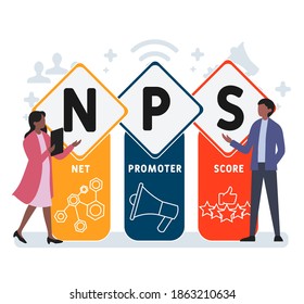 Flat design with people. NPS - Net Promoter Score. business concept.Vector illustration for website banner, marketing materials, business presentation, online advertising.