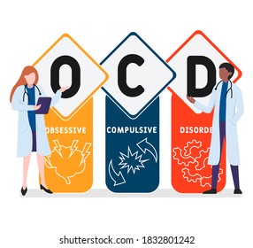 Diseño plano con gente. OCD - Trastorno obsesivo compulsivo, concepto médico. Ilustración vectorial para banner de sitio web, materiales de marketing, presentación comercial, publicidad en línea