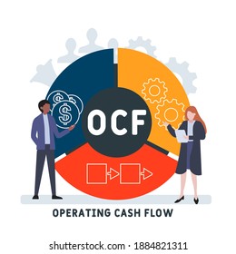 Flat design with people. OCF - operating cash flow. Platform. business concept background. Vector illustration for website banner, marketing materials, business presentation, online advertising