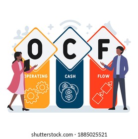 Diseño plano con gente. Flujo de caja operativo del OCF. Plataforma. fondo de concepto de negocio. Ilustración vectorial para banner de sitio web, materiales de marketing, presentación comercial, publicidad en línea