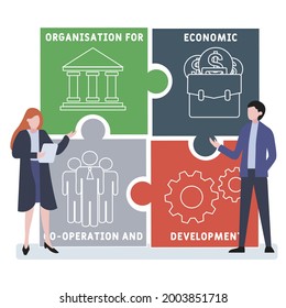 Flat design with people. OECD -  Organisation for Economic Co operation and Development acronym. business concept background. Vector illustration for website banner, marketing materials, business pres