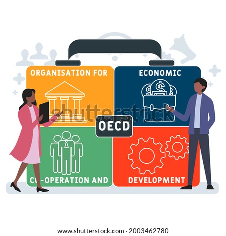 Flat design with people. OECD -  Organisation for Economic Co operation and Development acronym. business concept background. Vector illustration for website banner, marketing materials, business pres