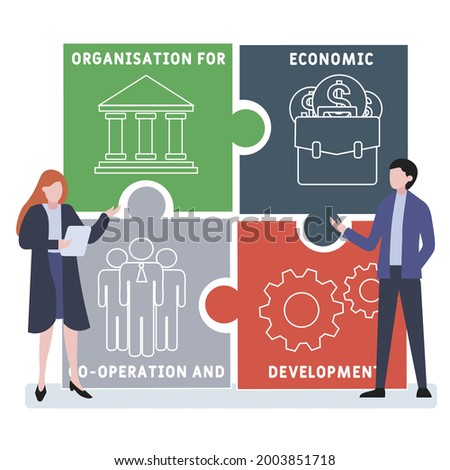 Flat design with people. OECD -  Organisation for Economic Co operation and Development acronym. business concept background. Vector illustration for website banner, marketing materials, business pres