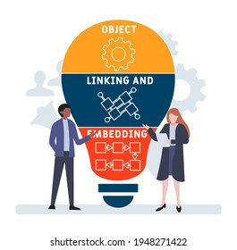 Flat design with people. OLE - Object Linking and Embedding acronym, business concept background.   Vector illustration for website banner, marketing materials, business presentation, online advertisi