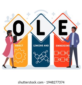 Flat design with people. OLE - Object Linking and Embedding acronym, business concept background.   Vector illustration for website banner, marketing materials, business presentation, online advertisi