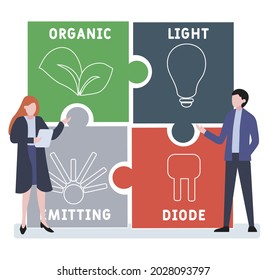 Flat design with people. OLED - Organic Light-Emitting Diode acronym. business concept background. Vector illustration for website banner, marketing materials, business presentation, online advertisin