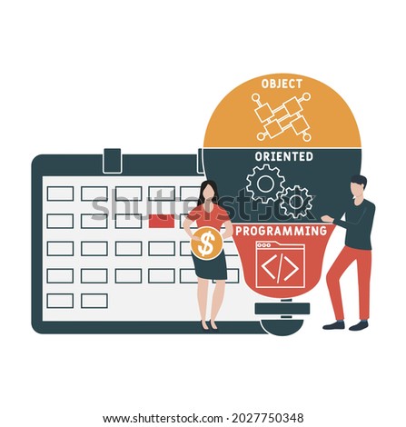 Flat design with people. OOP - Object Oriented Programming acronym. business concept background. Vector illustration for website banner, marketing materials, business presentation, online advertising