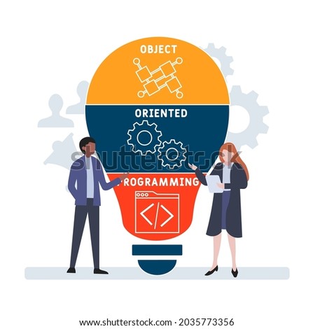 Flat design with people. OOP - Object Oriented Programming acronym. business concept background. Vector illustration for website banner, marketing materials, business presentation, online advertising