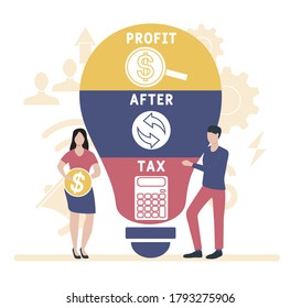 Flat design with people. PAT  - profit after tax. Platform. business concept background. Vector illustration for website banner, marketing materials, business presentation, online advertising