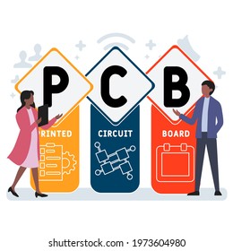 Flat design with people. PCB - Printed Circuit Board acronym. business concept background. Vector illustration for website banner, marketing materials, business presentation, online advertising