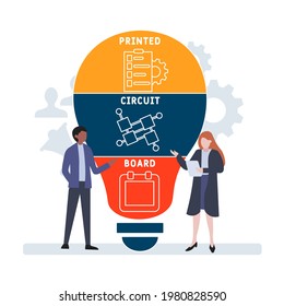 Flat design with people. PCB - Printed Circuit Board acronym. business concept background. Vector illustration for website banner, marketing materials, business presentation, online advertising