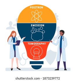 Flat design with people. PET - Positron Emission Tomography acronym, medical concept background. Vector illustration for website banner, marketing materials, business presentation, online advertisi