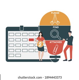 Flat design with people. PFA - Please Find Attached. acronym, business concept background.   Vector illustration for website banner, marketing materials, business presentation, online advertising.
