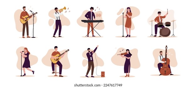 Flat design of people play musical instruments. Illustration for websites, landing pages, mobile applications, posters and banners. Trendy flat vector illustration
