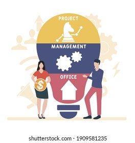 Flat design with people. PMO - Project Management Office. acronym, business concept background.   Vector illustration for website banner, marketing materials, business presentation, online advertising