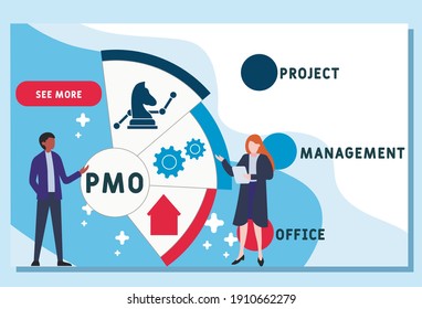 Flat design with people. PMO - Project Management Office. acronym, business concept background.   Vector illustration for website banner, marketing materials, business presentation, online advertising