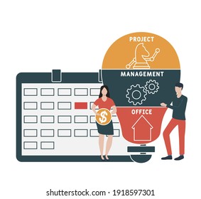 Flat design with people. PMO - Project Management Office. acronym, business concept background.   Vector illustration for website banner, marketing materials, business presentation, online advertising