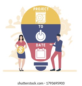 Diseño plano con gente. PTD - proyecto hasta la fecha. Plataforma. fondo de concepto de negocio. Ilustración vectorial para banner de sitio web, materiales de marketing, presentación comercial, publicidad en línea