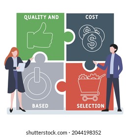 Diseño plano con gente. QCBS - sigla de selección basada en calidad y coste. fondo de concepto de negocio. Ilustración vectorial para banner del sitio web, materiales de marketing, presentación comercial, anuncio en línea