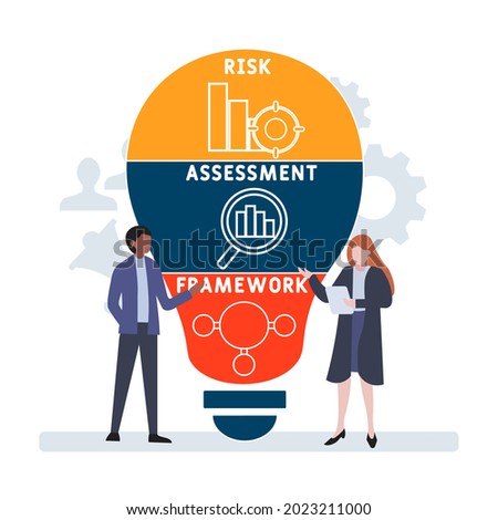 Flat design with people. RAF - Risk Assessment Framework acronym. business concept background. Vector illustration for website banner, marketing materials, business presentation, online advertising