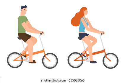 Flat design people riding bicycle