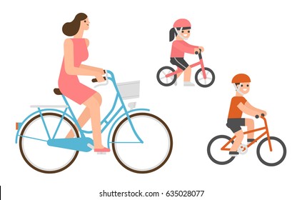 Flat design people riding bicycle