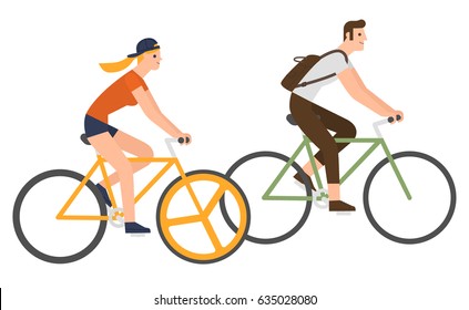 Flat design people riding bicycle