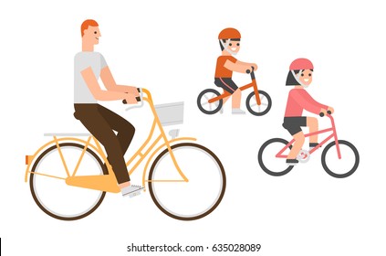 Flat design people riding bicycle