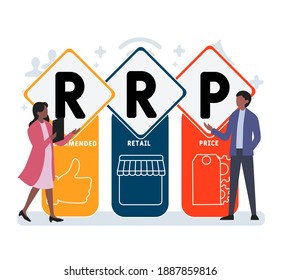 Flat design with people. RRP - Recommended Retail Price acronym, business concept background.   Vector illustration for website banner, marketing materials, business presentation, online advertising.