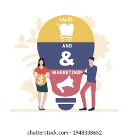 Flat design with people. SAM - Sales and Marketing acronym, business concept background.   Vector illustration for website banner, marketing materials, business presentation, online advertising.