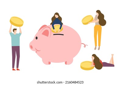 El diseño plano de las personas ahorran dinero vector, los empresarios están ahorrando vectores salariales, diseño plano del vector de concepto de ahorro de dinero, gestión financiera sobre fondo blanco.