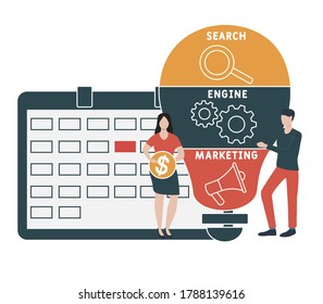Flat design with people. SEM - Search Engine Marketing. business concept. Vector illustration for website banner, marketing materials, business presentation, online advertising.