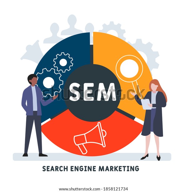 Flat design with people. SEM - Search Engine\
Marketing. business concept. Vector illustration for website\
banner, marketing materials, business presentation, online\
advertising.